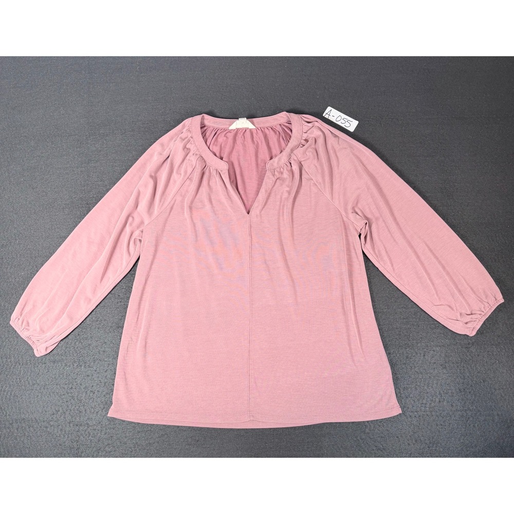 Lucky Brand Womens Small Pink Modal Blend Split V-Neck Long Sleeve Blouse Top